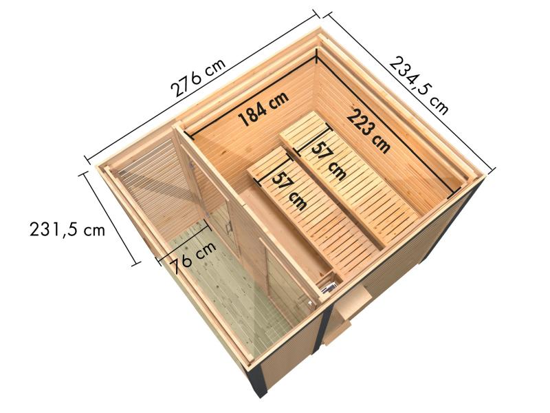Karibu Hybrid Saunahaus Ares 2, anthrazit/anthrazit -inkl. 9 kW Bioofen ext. Steuerung-