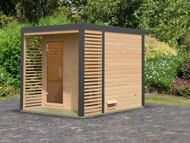 Karibu Hybrid Saunahaus Ares 2, naturbelassen/anthrazit -ohne Ofen-