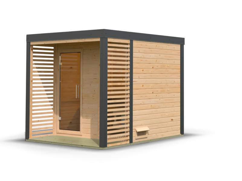 Karibu Hybrid Saunahaus Ares 2, naturbelassen/anthrazit -ohne Ofen-