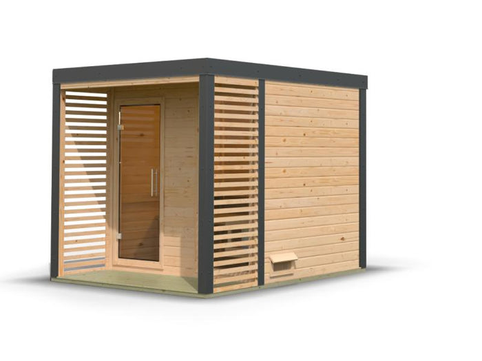 Karibu Hybrid Saunahaus Ares 2, naturbelassen/anthrazit -ohne Ofen-
