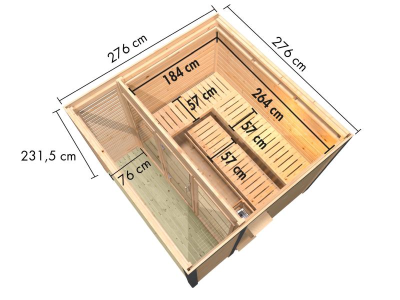 Karibu Hybrid Saunahaus Ares 3, naturbelassen/anthrazit -inkl. 9 kW Ofen ext. Steuerung-