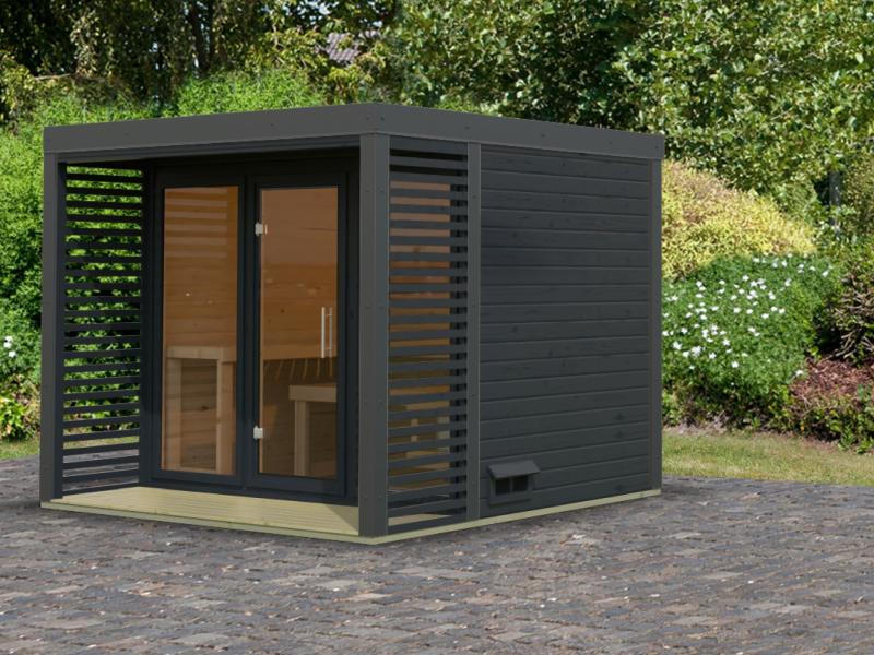 Karibu Hybrid Saunahaus Ares 3,anthrazit/anthrazit -ohne Ofen-