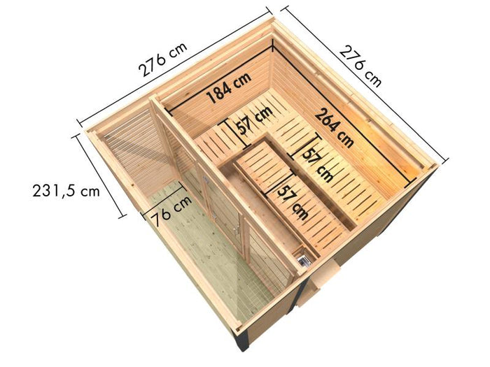 Karibu Hybrid Saunahaus Ares 3,anthrazit/anthrazit -inkl. 9 kW Ofen ext. Steuerung-