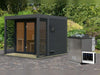 Karibu Hybrid Saunahaus Ares 3,anthrazit/anthrazit -inkl. 9 kW Bioofen ext. Steuerung-