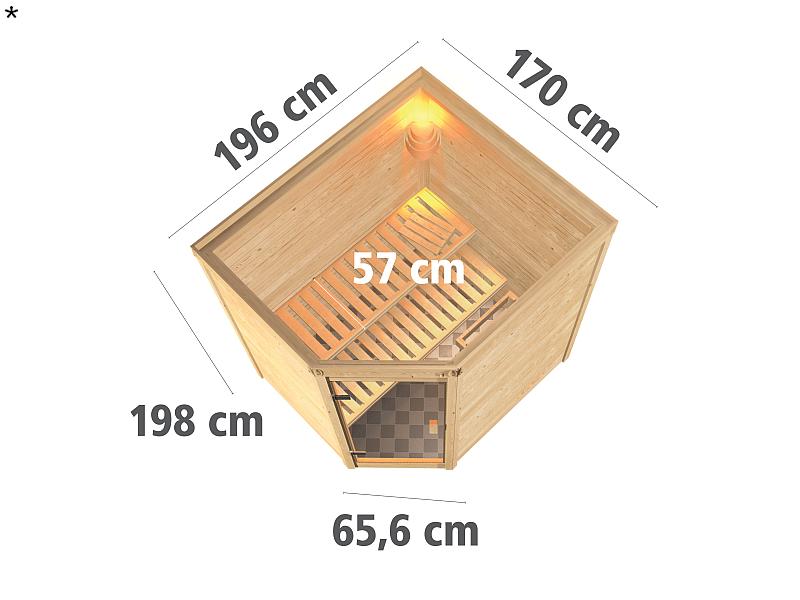 Karibu Massivholzsauna Mia 38 mm mit moderner Saunatür, ohne Dachkranz