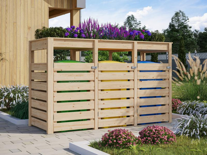 Karibu Mülltonnenbox, natur,  für 3 Tonnen inkl. Hochbeet