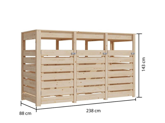 Karibu Mülltonnenbox, natur,  für 3 Tonnen inkl. Hochbeet
