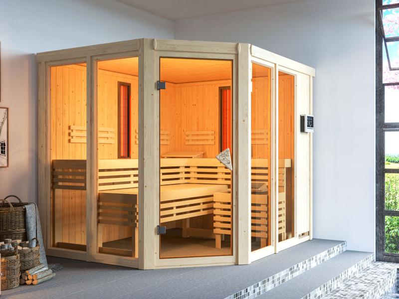 Karibu Multifunktions-Sauna Ava mit 9 kW Ofen und Infrarotstrahler