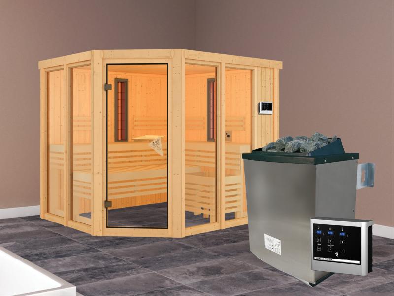 Karibu Multifunktions-Sauna Ava mit 9 kW Ofen und Infrarotstrahler