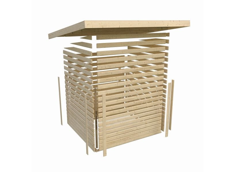 Karibu Multifunktionshaus Pultdach mit Schrank und Anbaudach 19 mm, terragrau