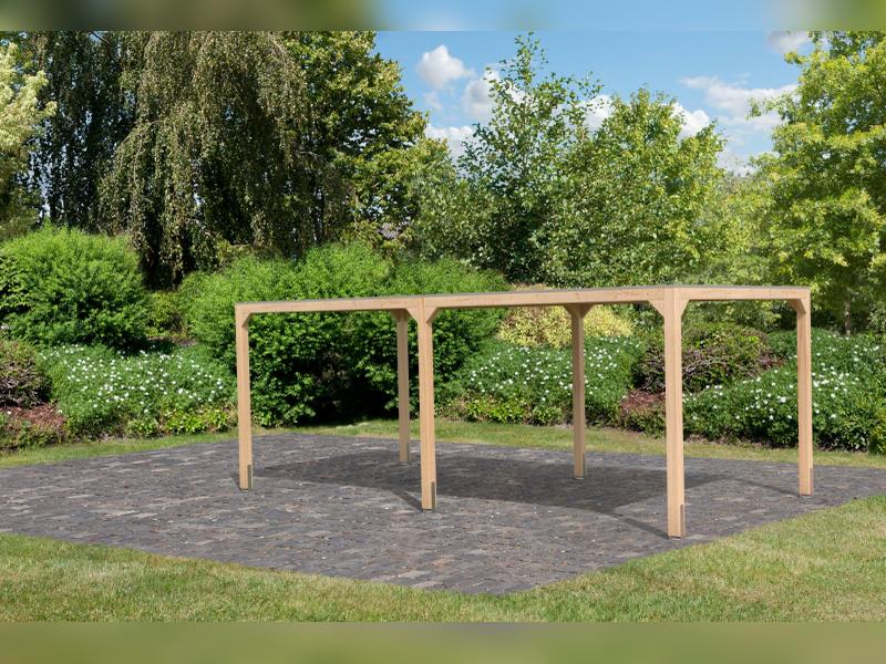 Karibu Pavillon Cubus im Set mit 1 Verlängerung, natur