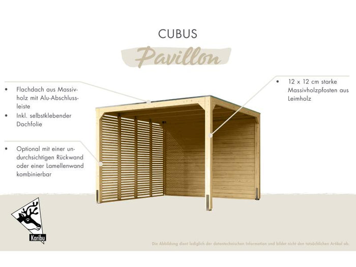 Karibu Pavillon Cubus im Set mit 1 Verlängerung, natur