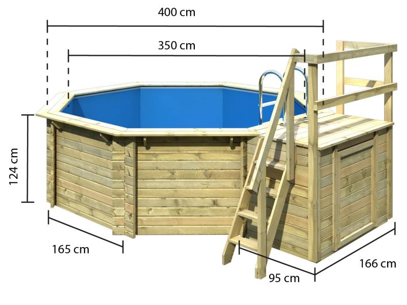 Karibu Pool Modell 1 Variante B, mit Terrasse im Set inkl. Filteranlage und Skimmer