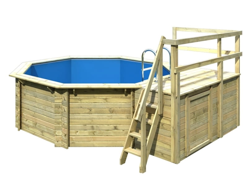 Karibu Pool Modell 1 Variante C, mit Terrasse im Set inkl. Filteranlage und Skimmer