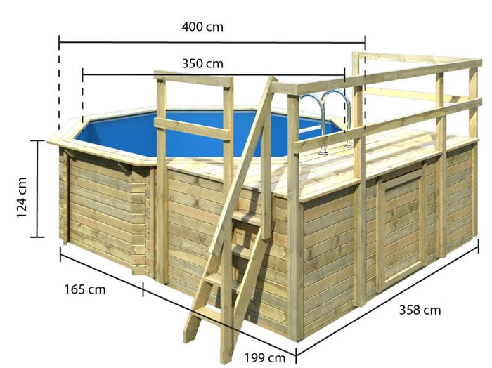 Karibu Pool Modell 1 Variante D, mit Terrasse im Set inkl. Filteranlage und Skimmer