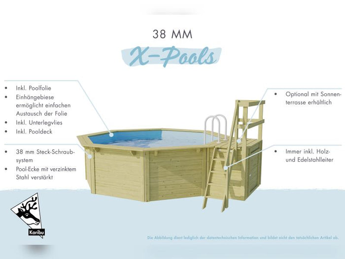 Karibu Pool Modell 1 X im Set mit Terrasse , Filteranlage und Skimmer, kdi - Folie Blau