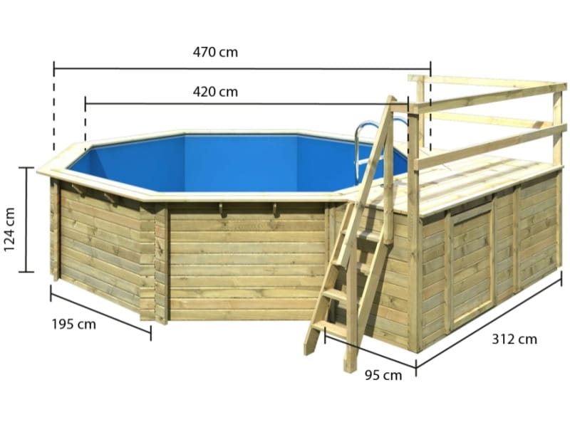 Karibu Pool Modell 2 Variante C, mit Terrasse im Set inkl. Filteranlage und Skimmer