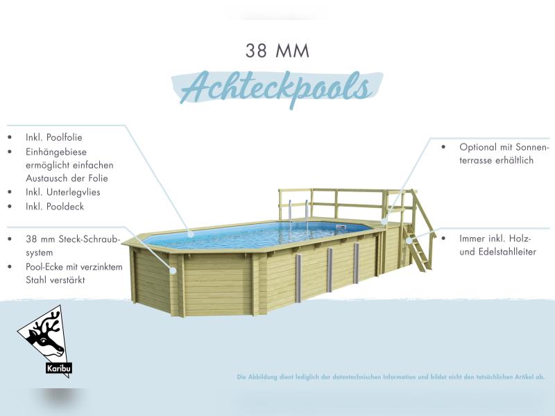 Karibu Pool Modell 4 Variante C, mit Terrasse im Set inkl. Filteranlage groß und Skimmer