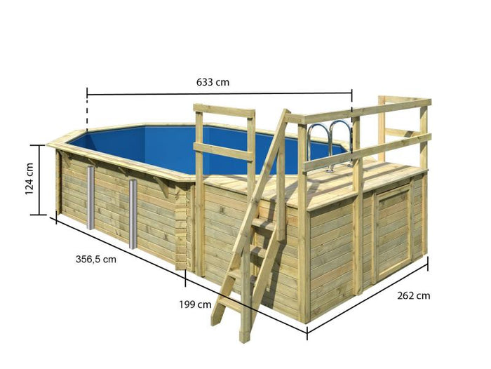 Karibu Pool Modell 4 Variante C, mit Terrasse im Set inkl. Filteranlage groß und Skimmer