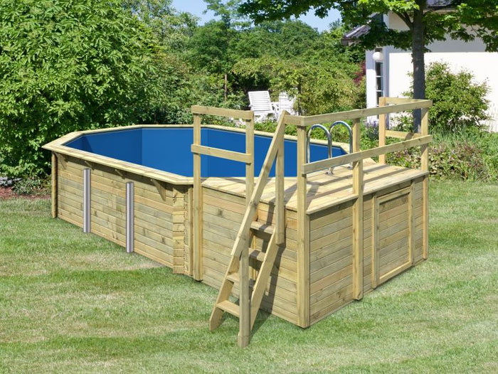 Karibu Pool Modell 4 Variante C, mit Terrasse im Set inkl. Filteranlage groß und Skimmer
