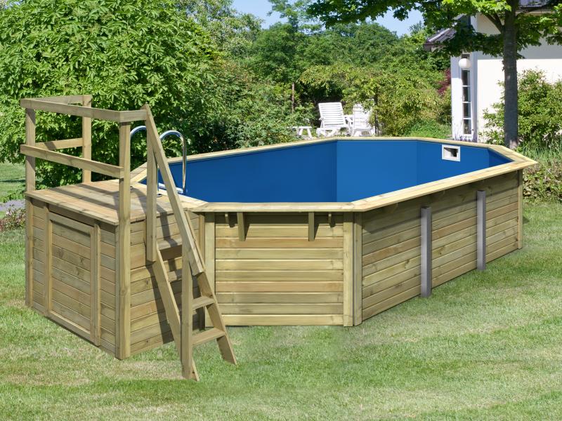 Karibu Pool Modell 4 X im Set mit Terrasse, Filteranlage groß und Skimmer, kdi - Folie Blau