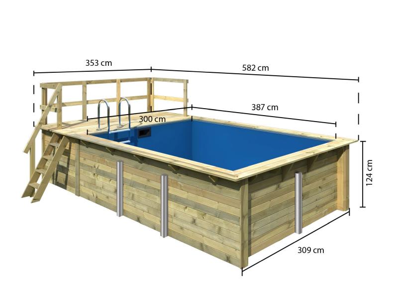 Karibu Rechteck Pool Größe 2 im Set inkl. Filterpaket und Terrasse 3,5 m