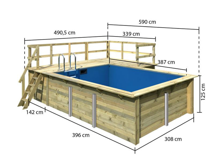 Karibu Rechteck Pool Größe 2 inkl. Terrasse 3,5 m und Seitenterrasse
