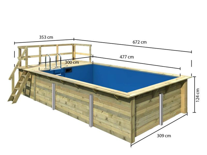 Karibu Rechteck Pool Größe 3 im Set inkl. Filterpaket und Terrrasse 3,5 m