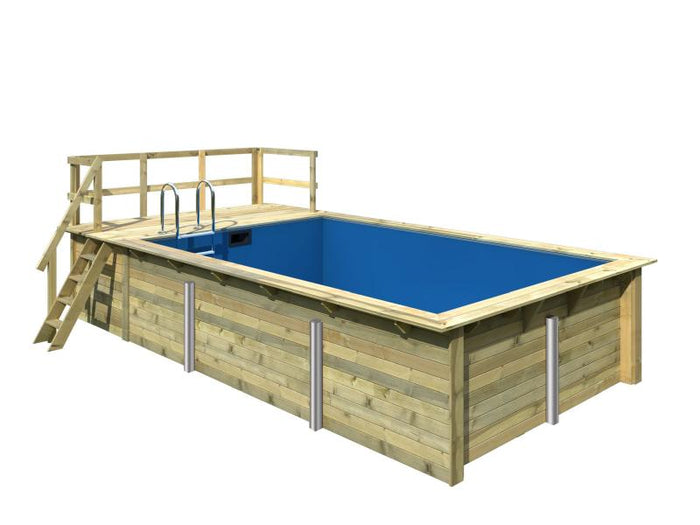 Karibu Rechteck Pool Größe 3 im Set inkl. Filterpaket und Terrrasse 3,5 m