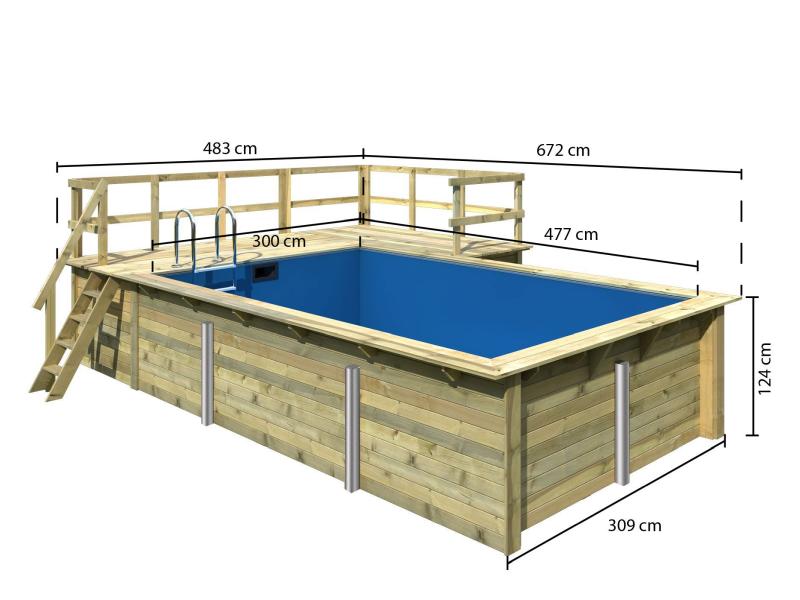 Karibu Rechteck Pool Größe 3 im Set inkl. Filterpaket, Terrrasse 3,5 m und Seitenterrasse
