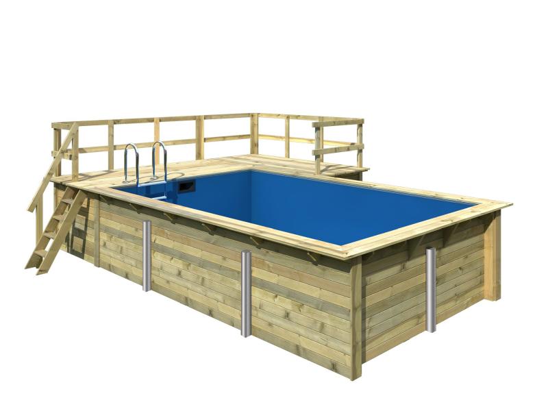 Karibu Rechteck Pool Größe 3 im Set inkl. Filterpaket, Terrrasse 3,5 m und Seitenterrasse