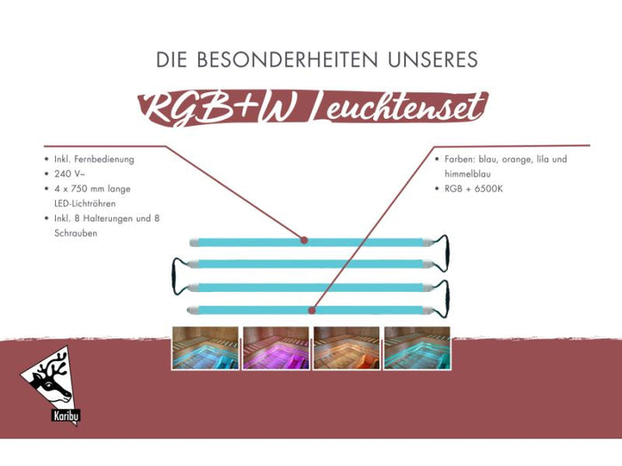 Karibu RGB+W Leuchtenset 4x750mm mit Fernbedienung/Bankunterbeleuchtung