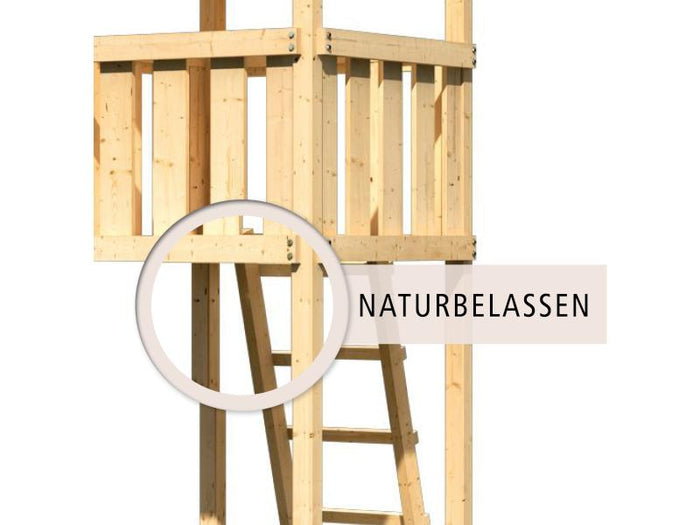 Karibu Ritterburg Löwenherz + Doppelschaukelanbau Klettergerüst + Kletterwand