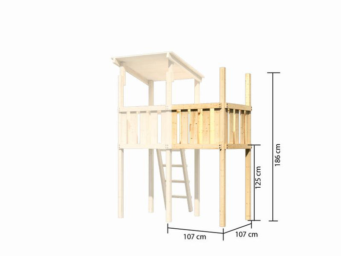 Karibu Ritterburg Löwenherz + Doppelschaukelanbau Klettergerüst + Anbauplattform + Netzrampe
