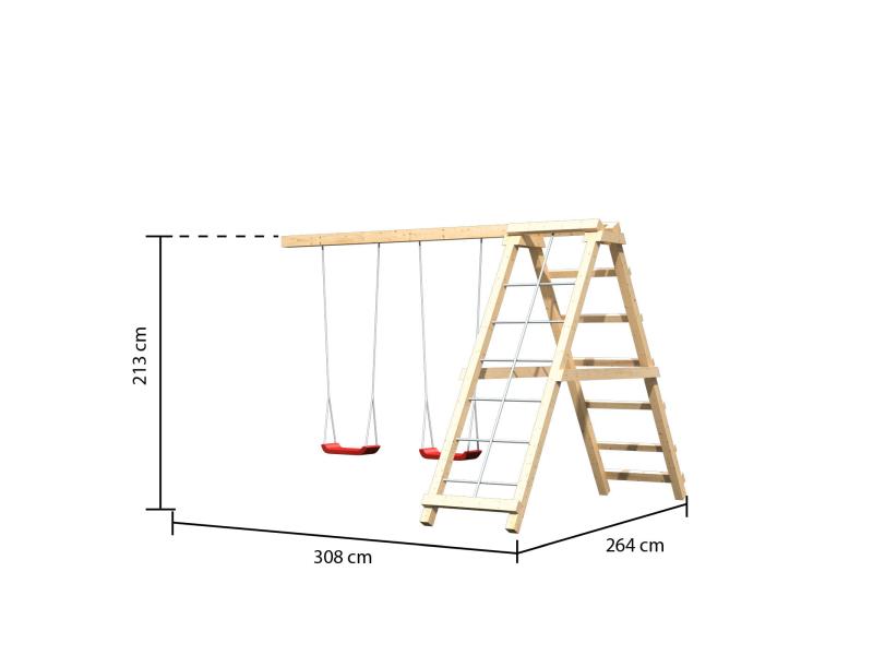 Karibu Ritterburg Löwenherz + Rutsche + Doppelschaukelanbau Klettergerüst + Kletterwand