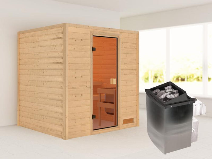 Karibu Sauna Adelina inkl. 9 kW Ofen integr. Steuerung mit klassischer Saunatür -ohne Dachkranz-