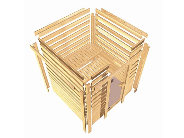 Karibu Sauna Adelina inkl. 9 kW Ofen integr. Steuerung mit klassischer Saunatür -ohne Dachkranz-