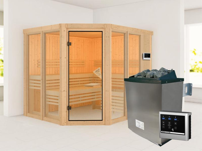 Karibu Sauna Ainur mit 9 kW Ofen Ext. Strg  68 mm