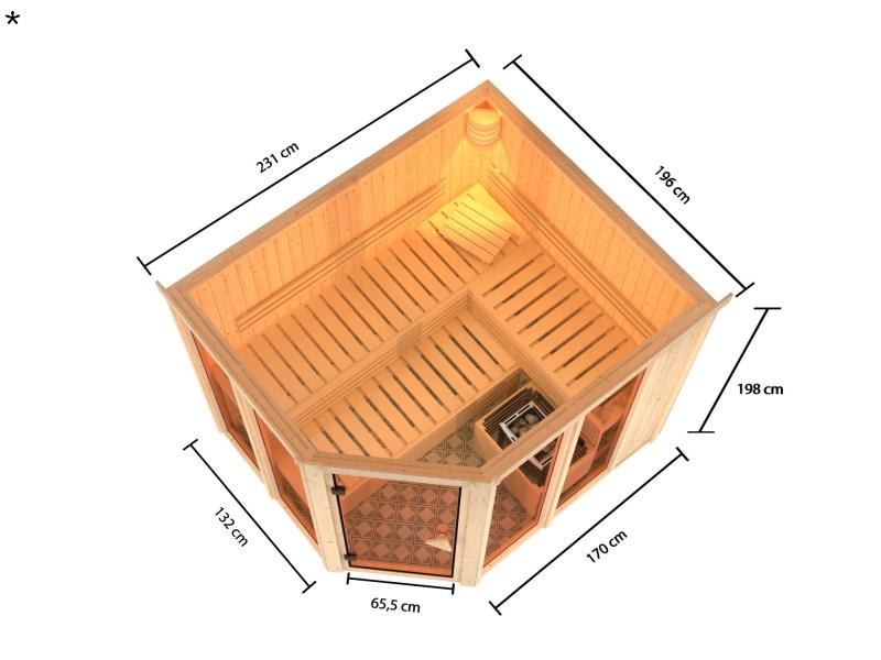 Karibu Sauna Ainur mit 9 kW Ofen Ext. Strg  68 mm
