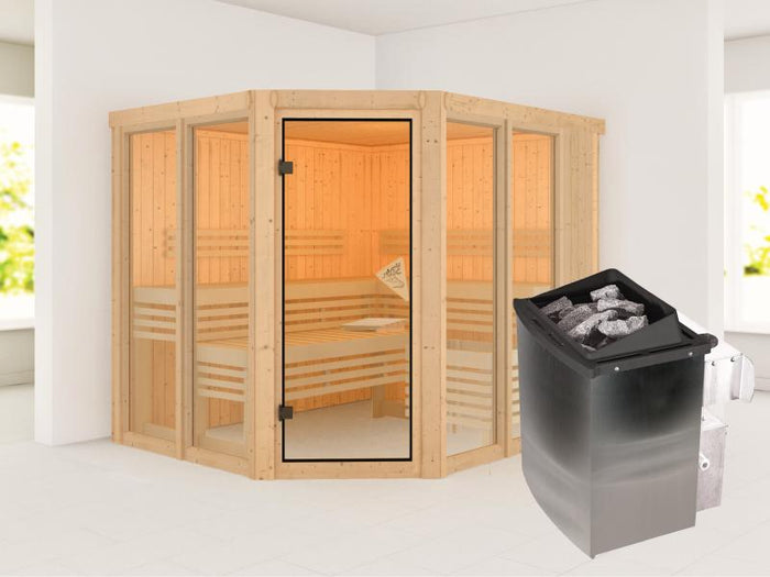 Karibu Sauna Ainur mit 9kW Ofen integr. Strg  68 mm