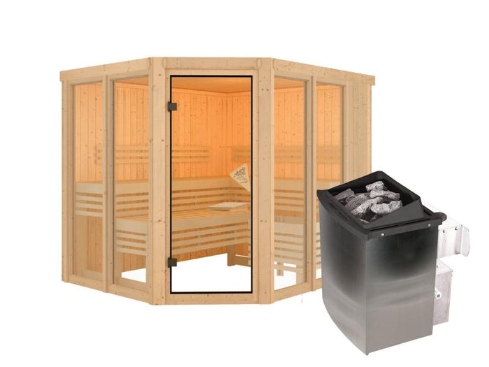 Karibu Sauna Ainur mit 9kW Ofen integr. Strg  68 mm