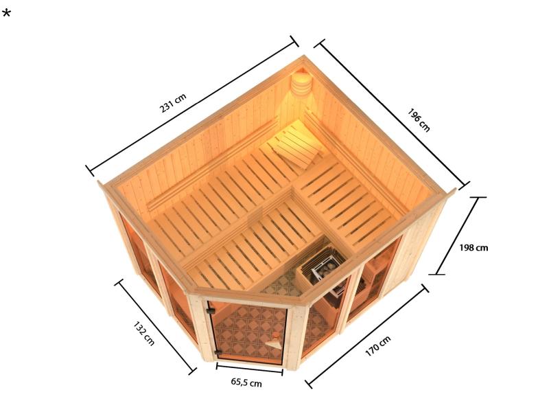 Karibu Sauna Ainur mit 9kW Ofen integr. Strg  68 mm