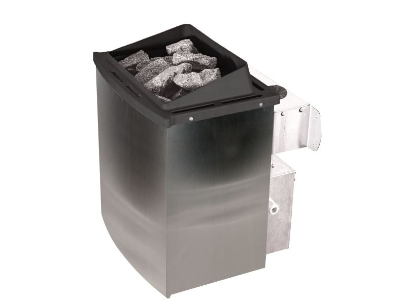 Karibu Sauna Ainur mit Dachkranz und 9 kW Ofen Integr. Strg 68 mm