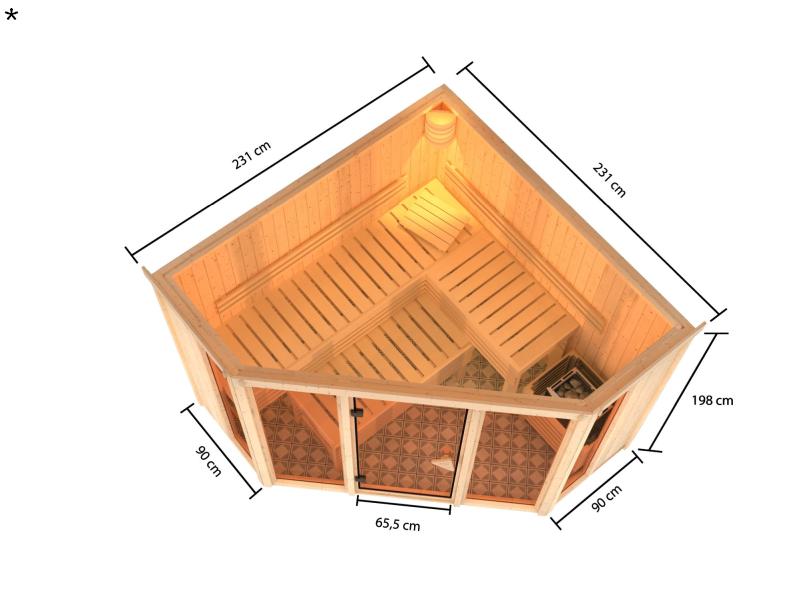 Karibu Sauna Alcinda mit 9 kW Bioofen Ext. Strg  68 mm