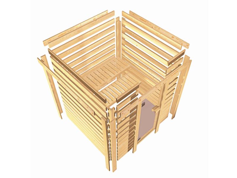 Karibu Sauna Antonia inkl. 9 kW Ofen integr. Steuerung mit klassischer Saunatür -ohne Dachkranz-