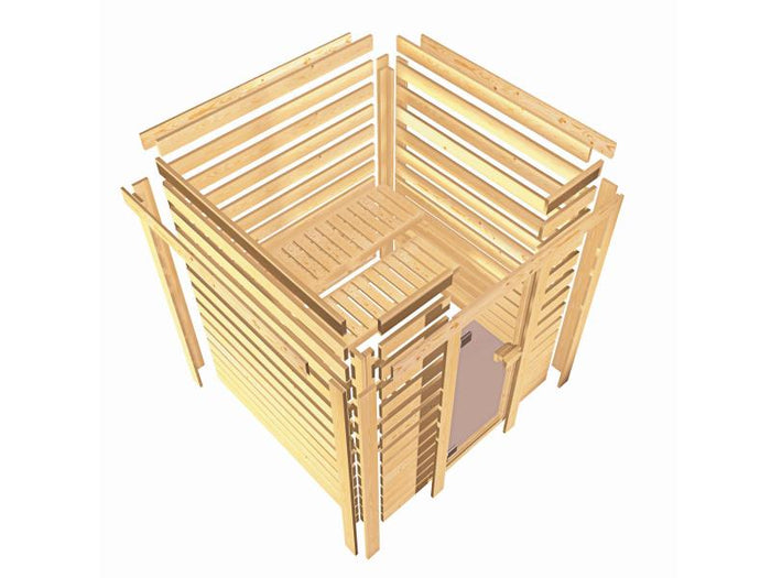 Karibu Sauna Antonia inkl. 9 kW Ofen integr. Steuerung mit klassischer Saunatür -ohne Dachkranz-