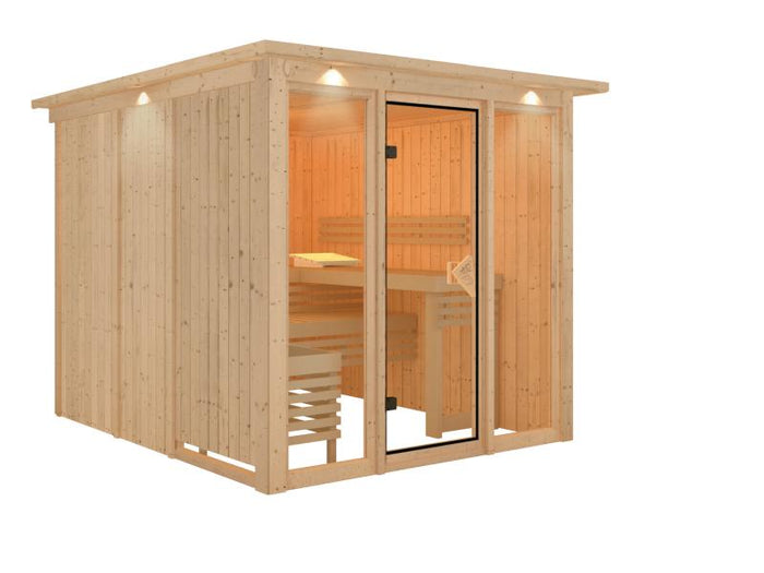 Karibu Sauna Askja Ohne Ofen- mit Dachkranz 68 mm