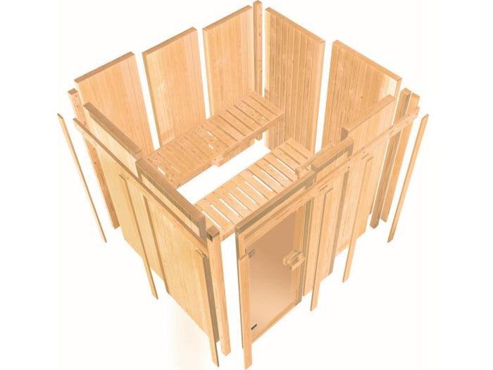 Karibu Sauna Avari 2 inkl. 3,6 kW Ofen intgr. Steuerung - ohne Dachkranz