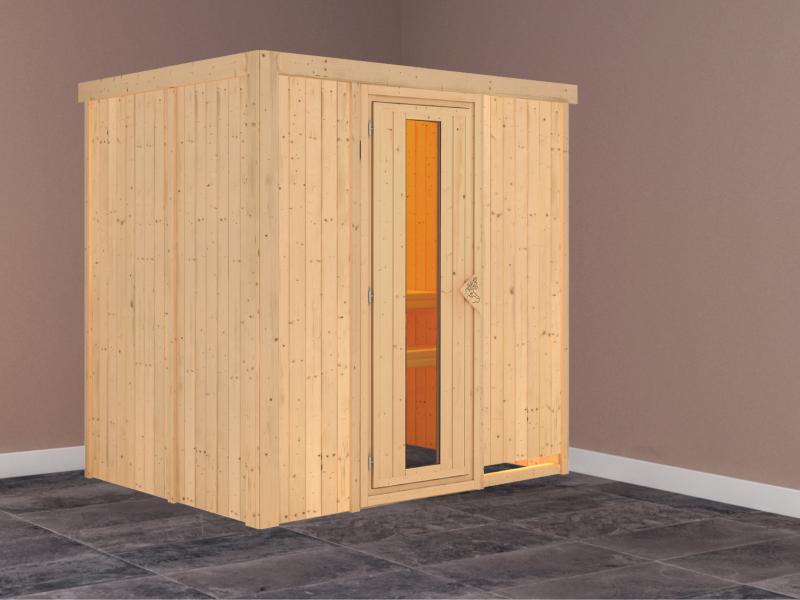 Karibu Sauna Bodin ohne Ofen, ohne Dachkranz, mit energiesparender Saunatür