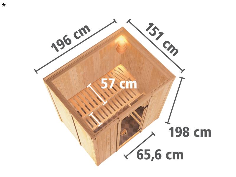 Karibu Sauna Bodin ohne Ofen, ohne Dachkranz, mit moderner Saunatür